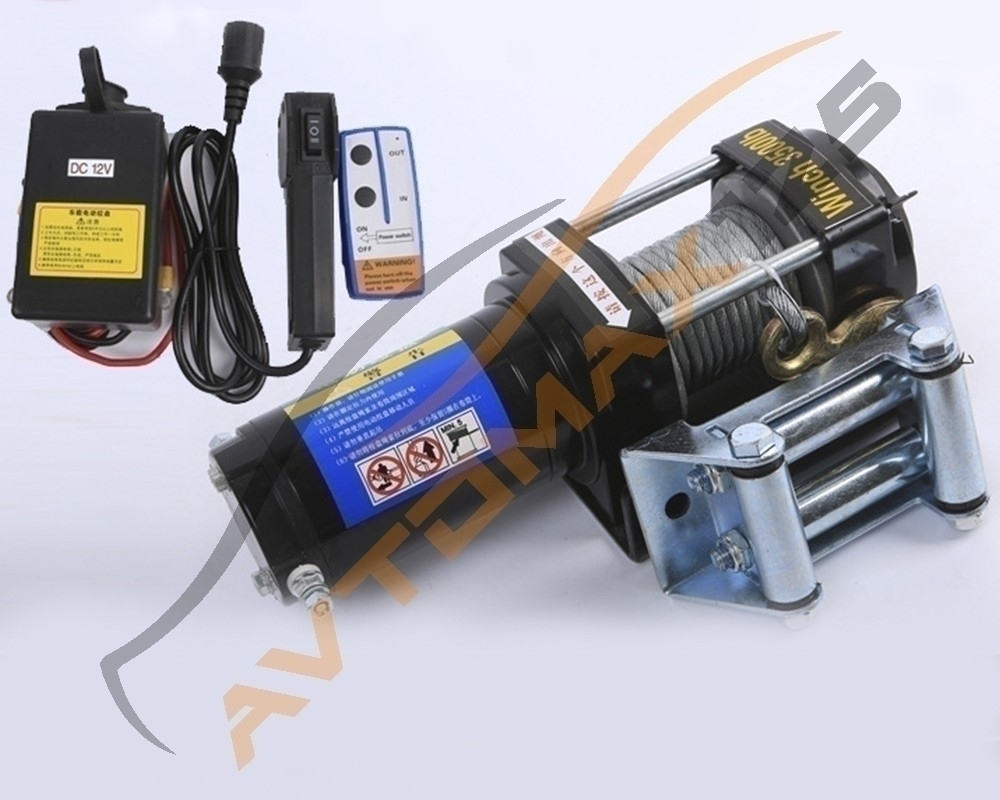 Лебедка электрическая 12V Electric Winch 3500lbs / 1587 кг кевларовый трос